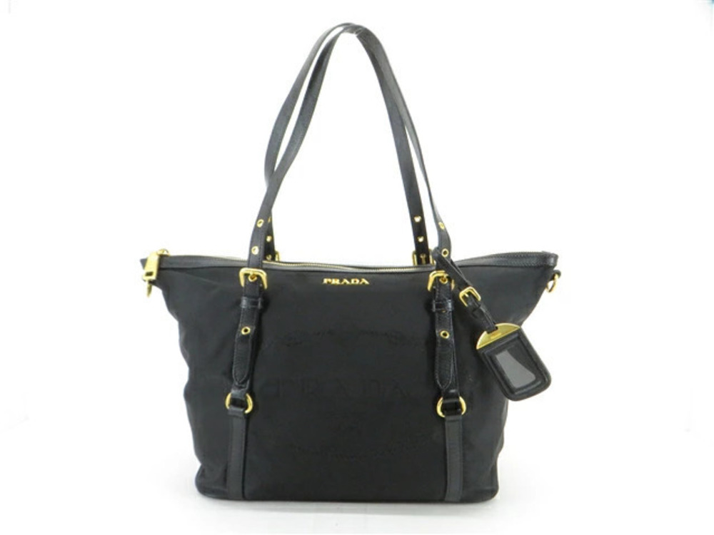 Prada bag shoulder tote leather black